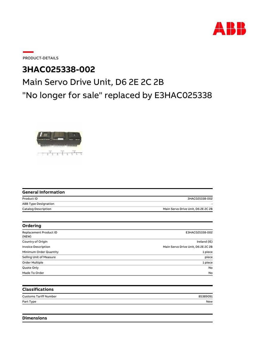 3HAC025338-002, ABB, Main Servo Drive Unit