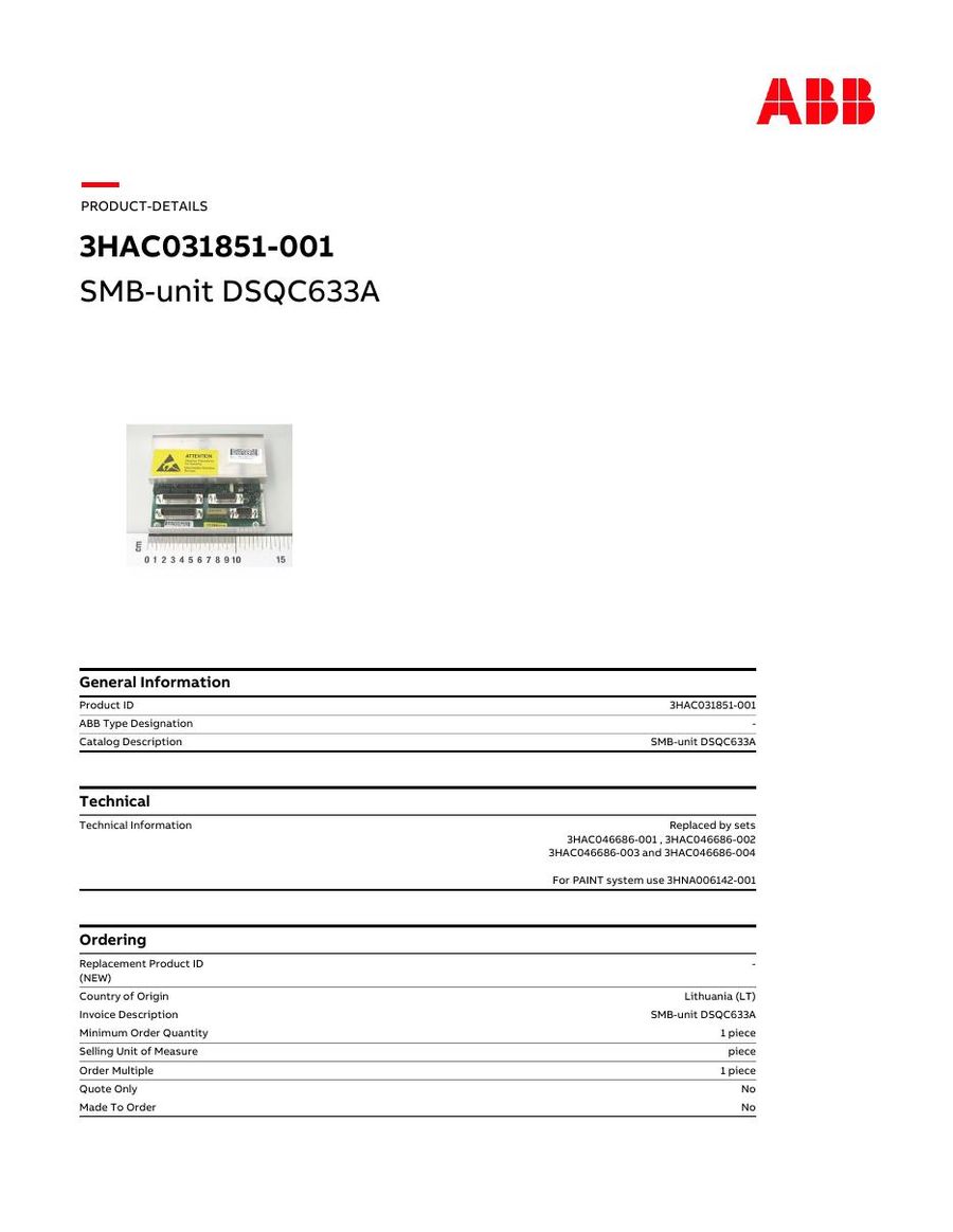 3HAC031851-001/05, ABB, Serial Measurement Board