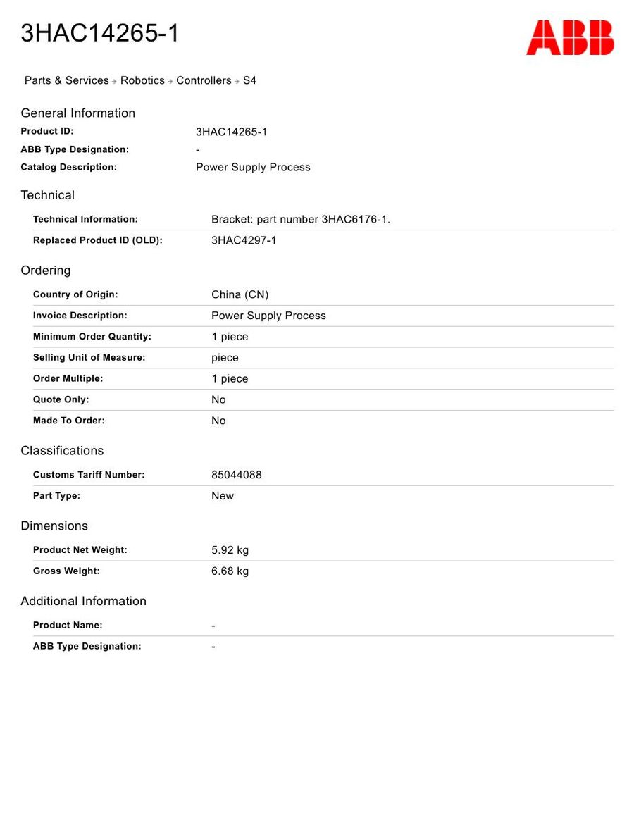 3HAC14265-1, ABB, Power Supply Process