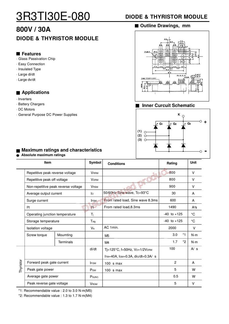 3R3TI30E080 Fuji Electric Thyristor & SCR Modules