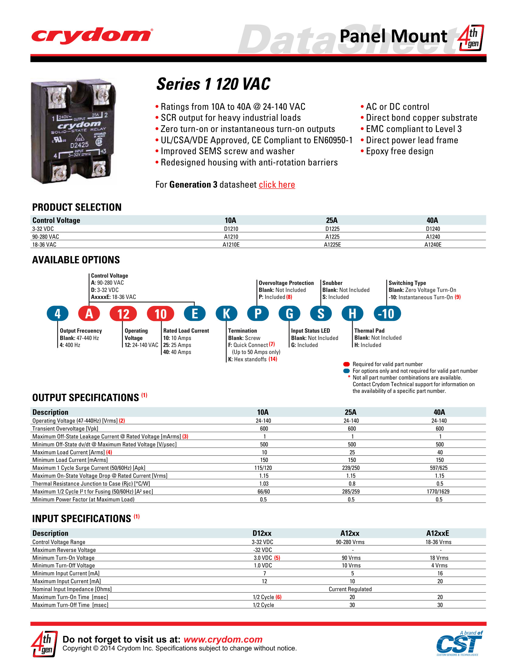 4D-1210 Crydom Solid State Relays & I/O Modules