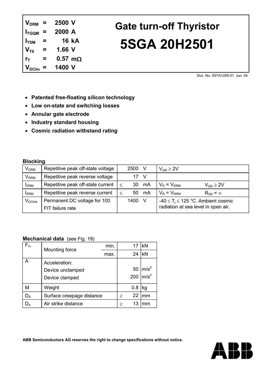 5SGA20H2501 ABB Thyristor & SCR Modules