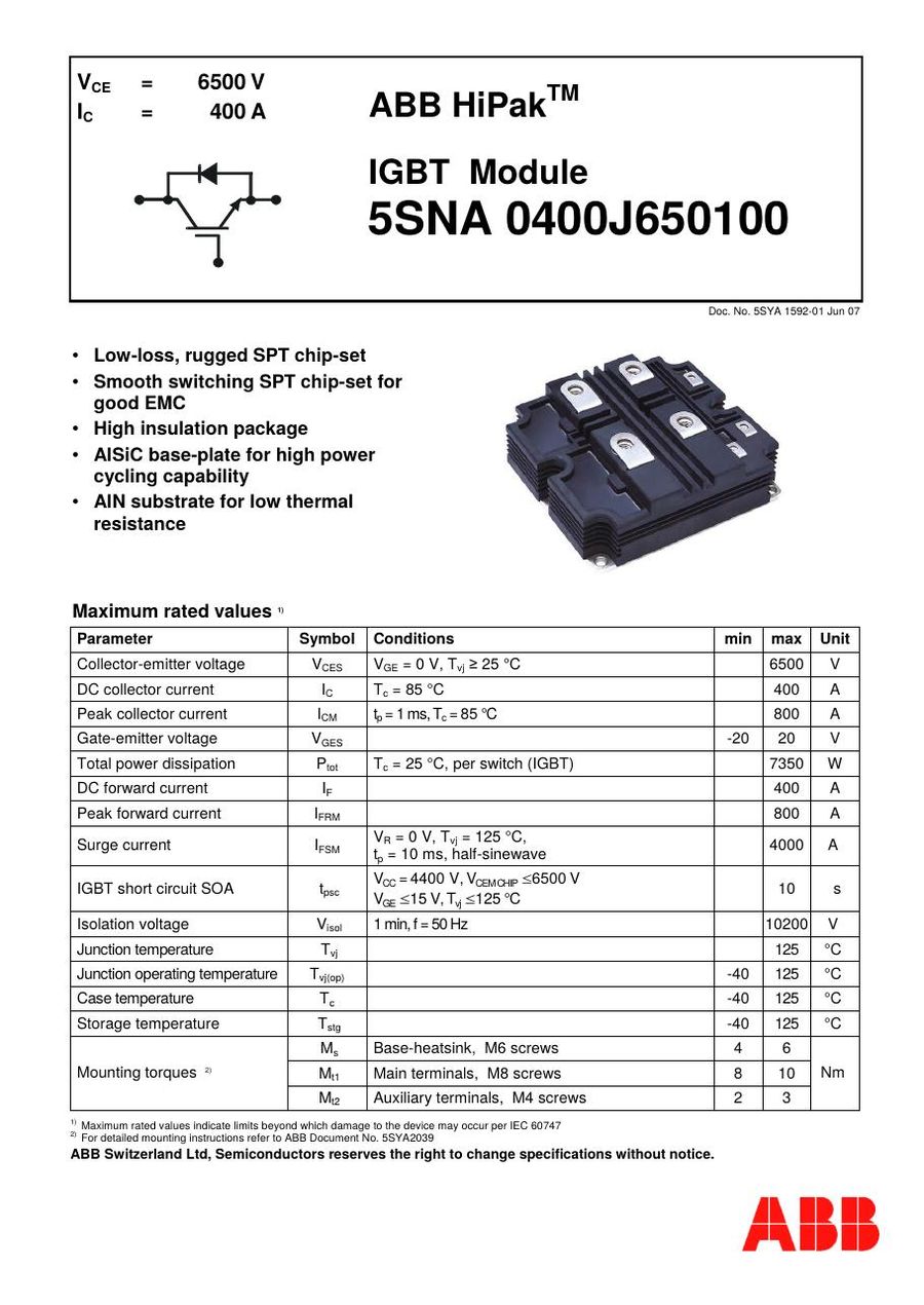 5SNA0400J650100 ABB IGBT Modules