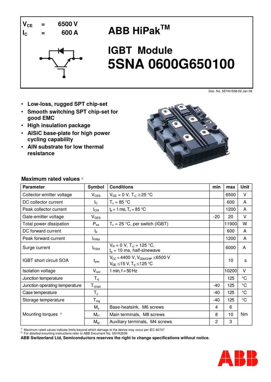 5SNA0600G650100 ABB Diode & Rectifier Modules