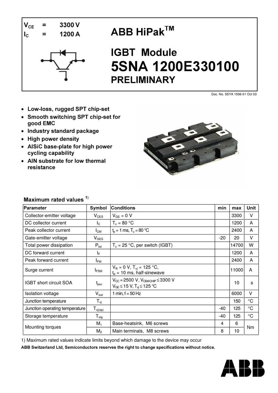 5SNA1200E330100 ABB Diode & Rectifier Modules