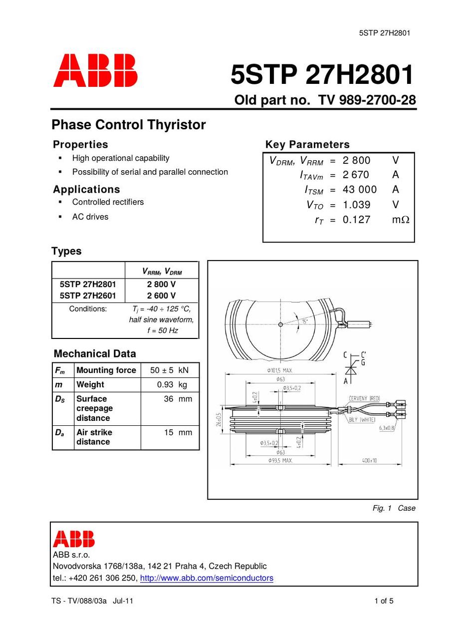 5STP27H2801 ABB Thyristor Module