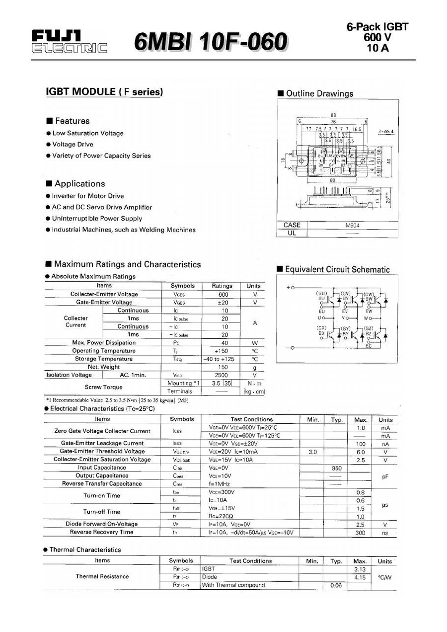 6MBI10F-060 Fuji Electric IGBT Modules