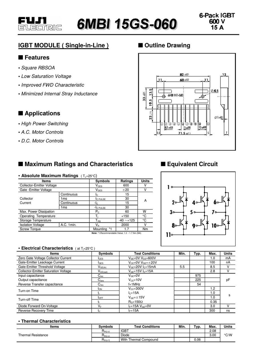 6MBI15GS-060, FUJI, IGBT Module (Single-in-Line)