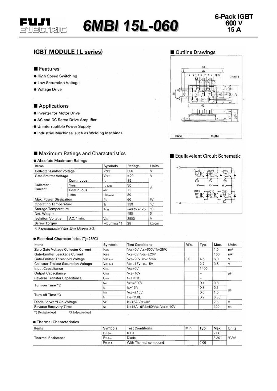 6MBI15L-060 Fuji Electric IGBT Modules
