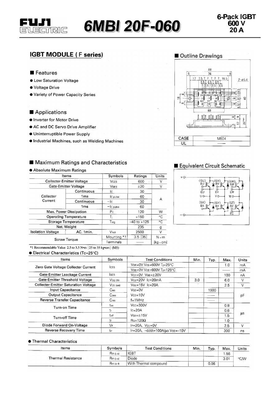 6MBI20F-060 Fuji Electric IGBT Modules