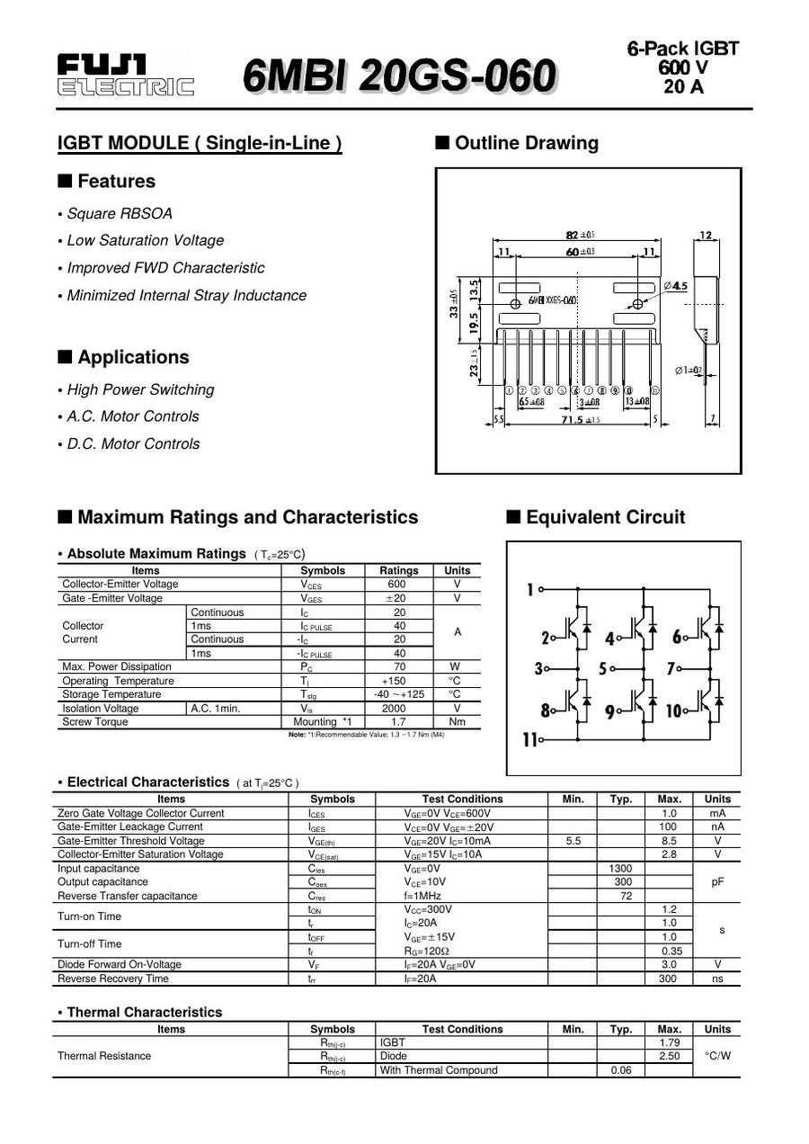 6MBI20GS-060-01 Fuji Electric IGBT Modules