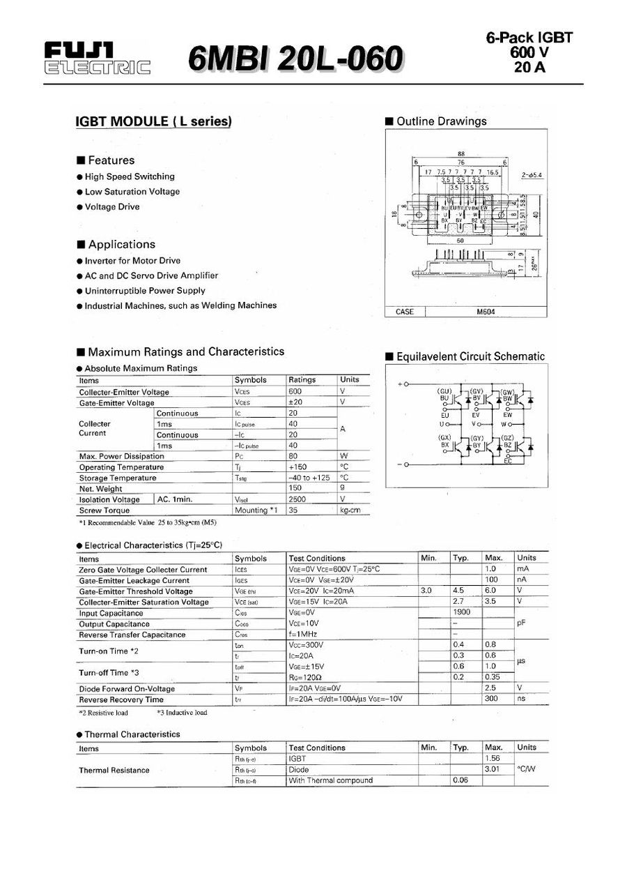 6MBI20L-060 Fuji Electric IGBT Modules