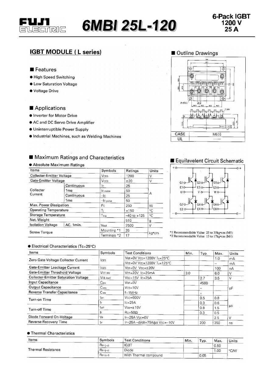 6MBI25L-120 Fuji Electric IGBT Modules