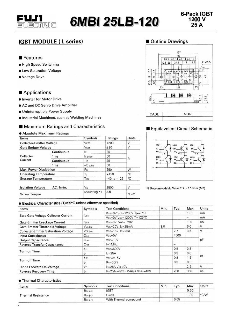 6MBI25LB-120 Fuji Electric IGBT Modules