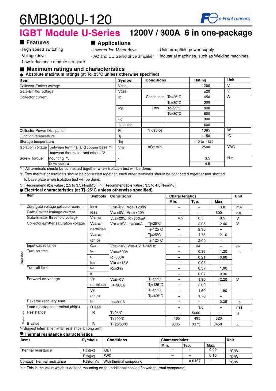 6MBI300U-120 Fuji Electric IGBT Modules