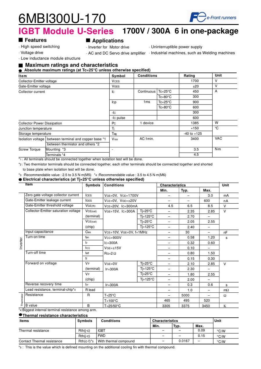 6MBI300U-170 Fuji Electric IGBT Modules