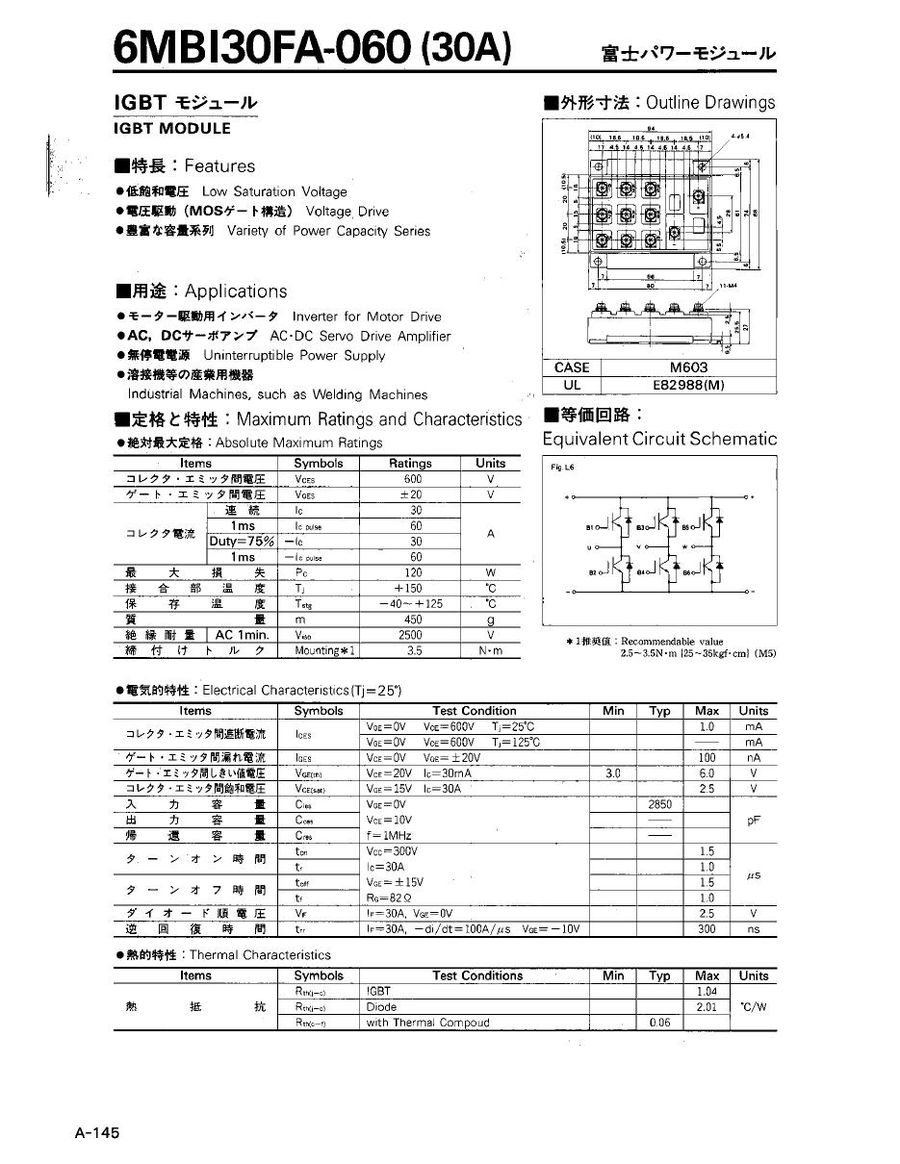 6MBI30FA-060 Fuji Electric IGBT Modules