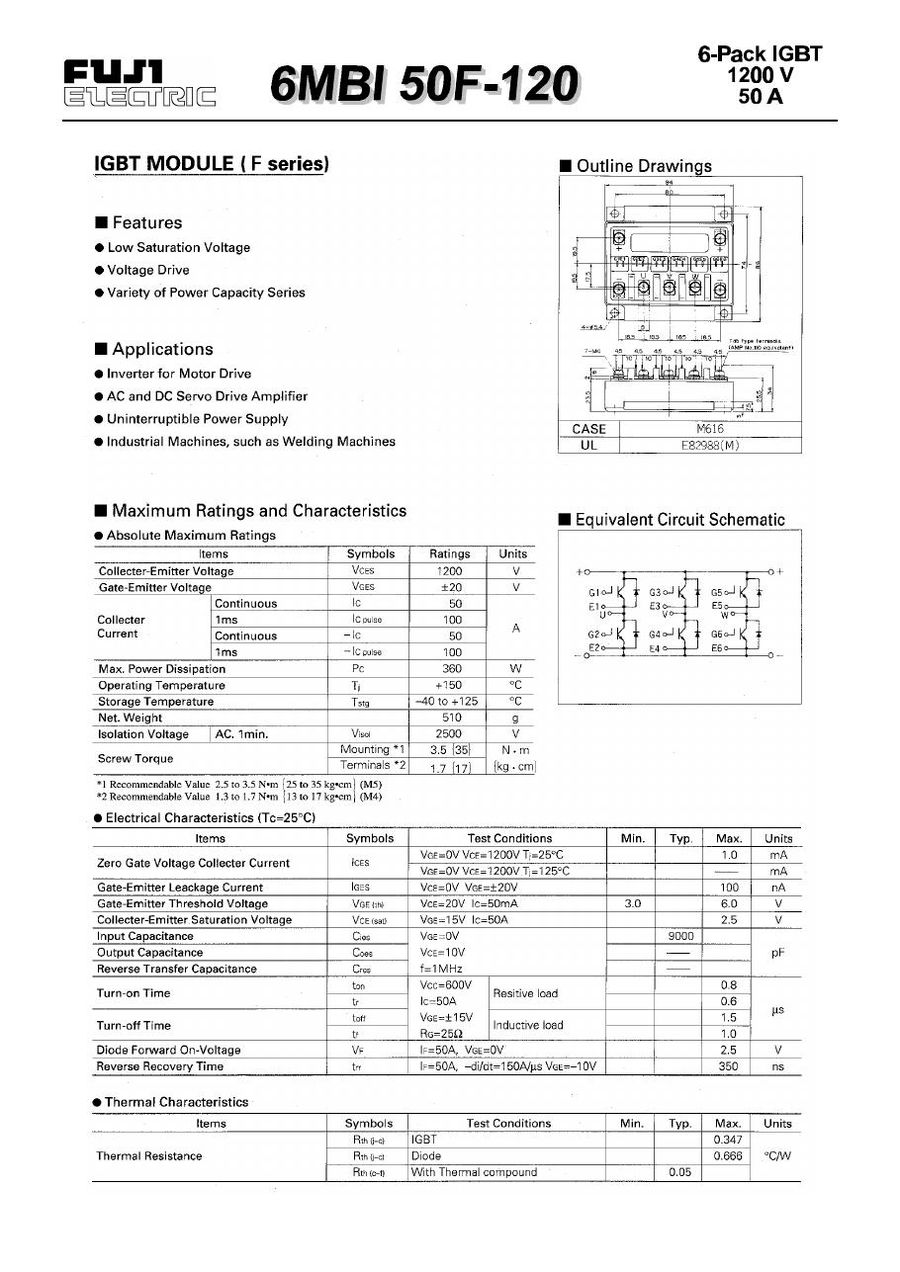6MBI50F-120 Fuji Electric IGBT Modules