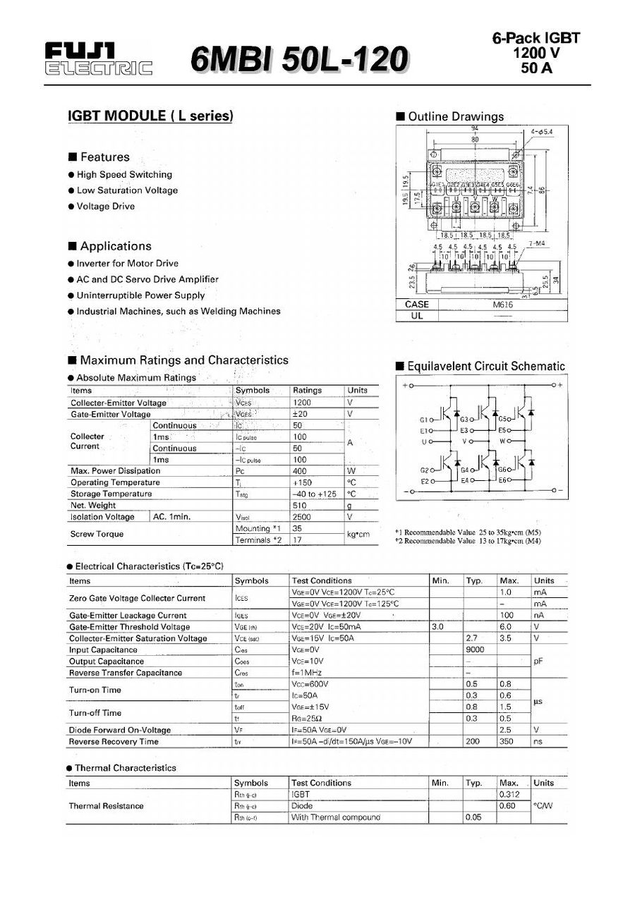 6MBI50L-120 Fuji Electric IGBT Modules