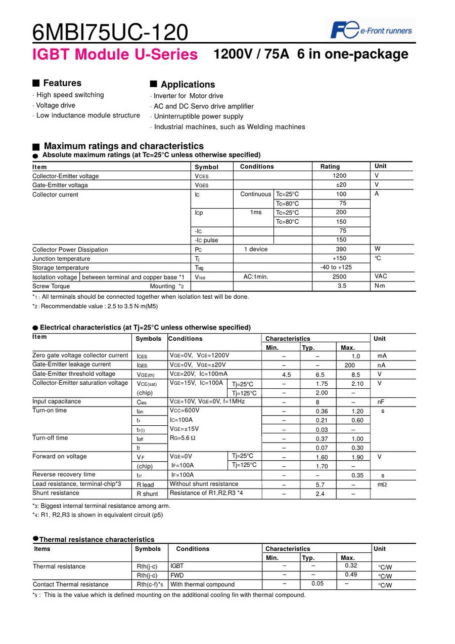 6MBI75UC-120 Fuji Electric IGBT Modules