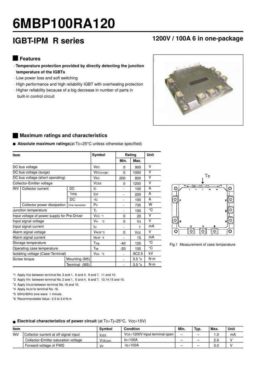 6MBP100RA-120 Fuji Electric Intelligent Power Modules (IPM)