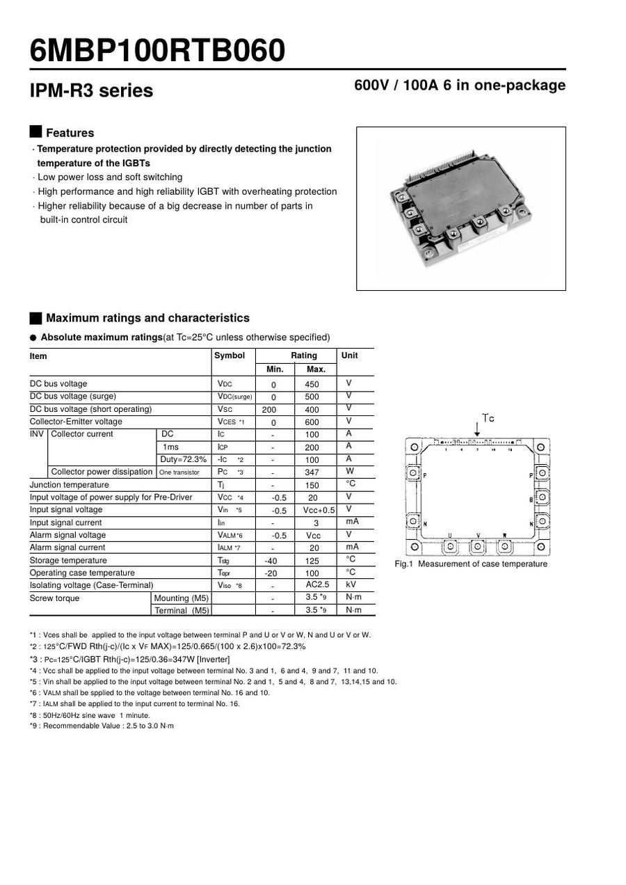 6MBP100RTB060 Fuji Electric Intelligent Power Modules (IPM)