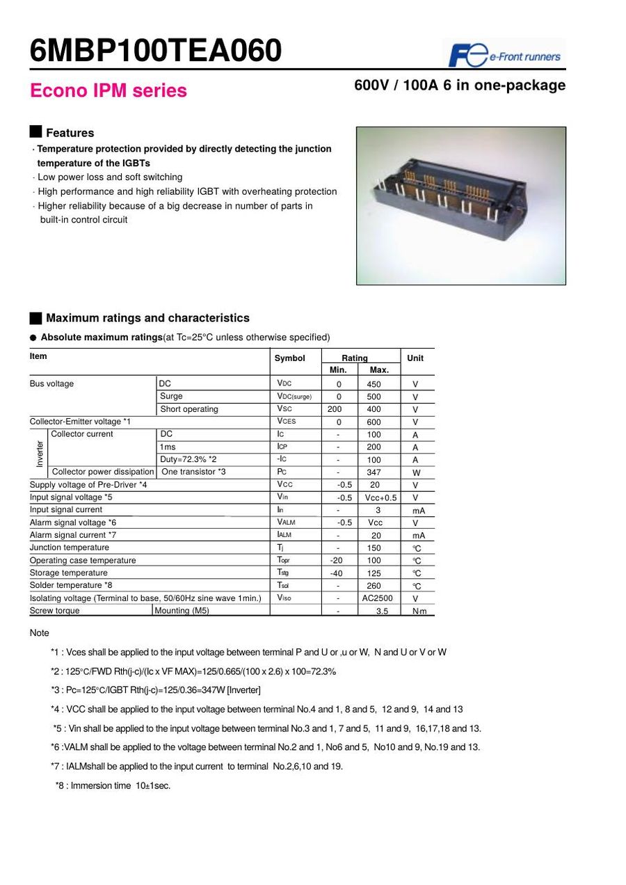 6MBP100TEA060 Fuji Electric Intelligent Power Modules (IPM)