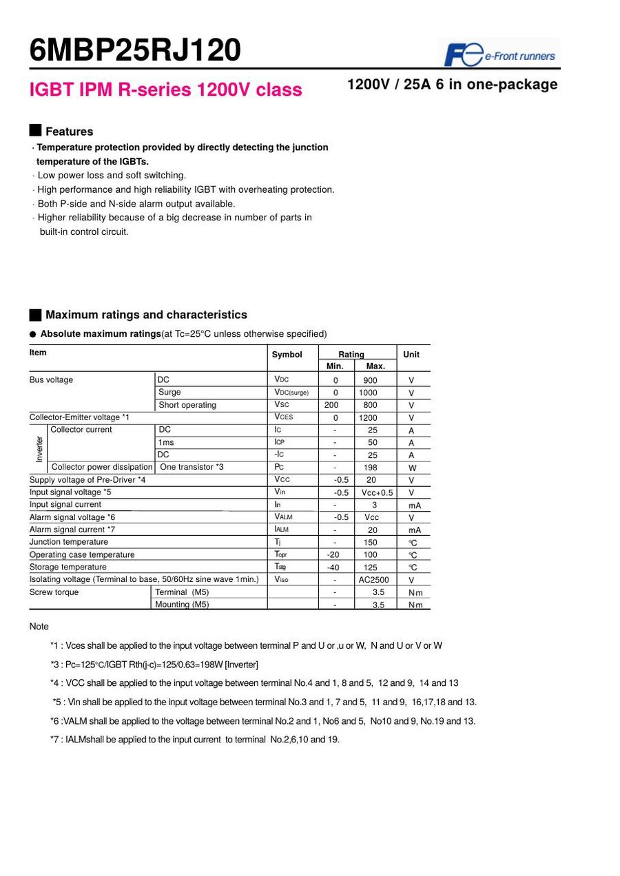6MBP25RJ120 Fuji Electric Intelligent Power Modules (IPM)