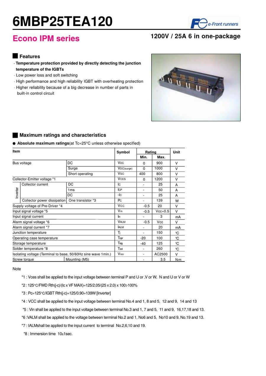 6MBP25TEA120 Fuji Electric Intelligent Power Modules (IPM)