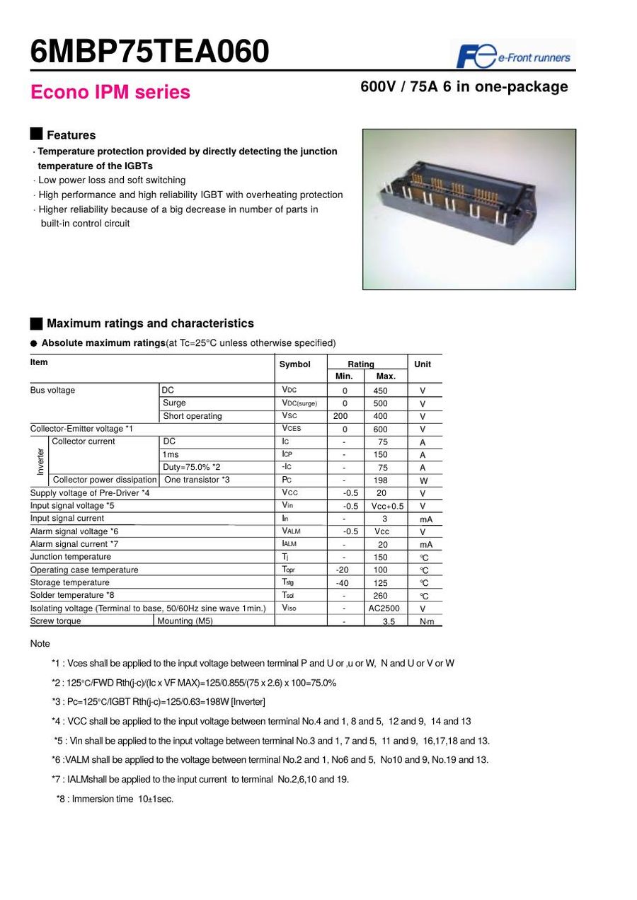 6MBP75TEA060 Fuji Electric Intelligent Power Modules (IPM)