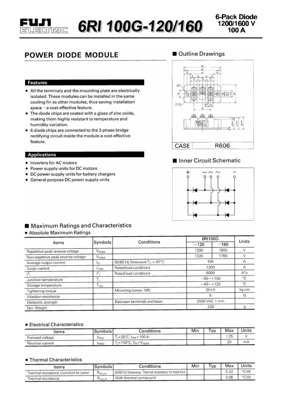 6RI100G-160 Fuji Electric Bridge Rectifiers