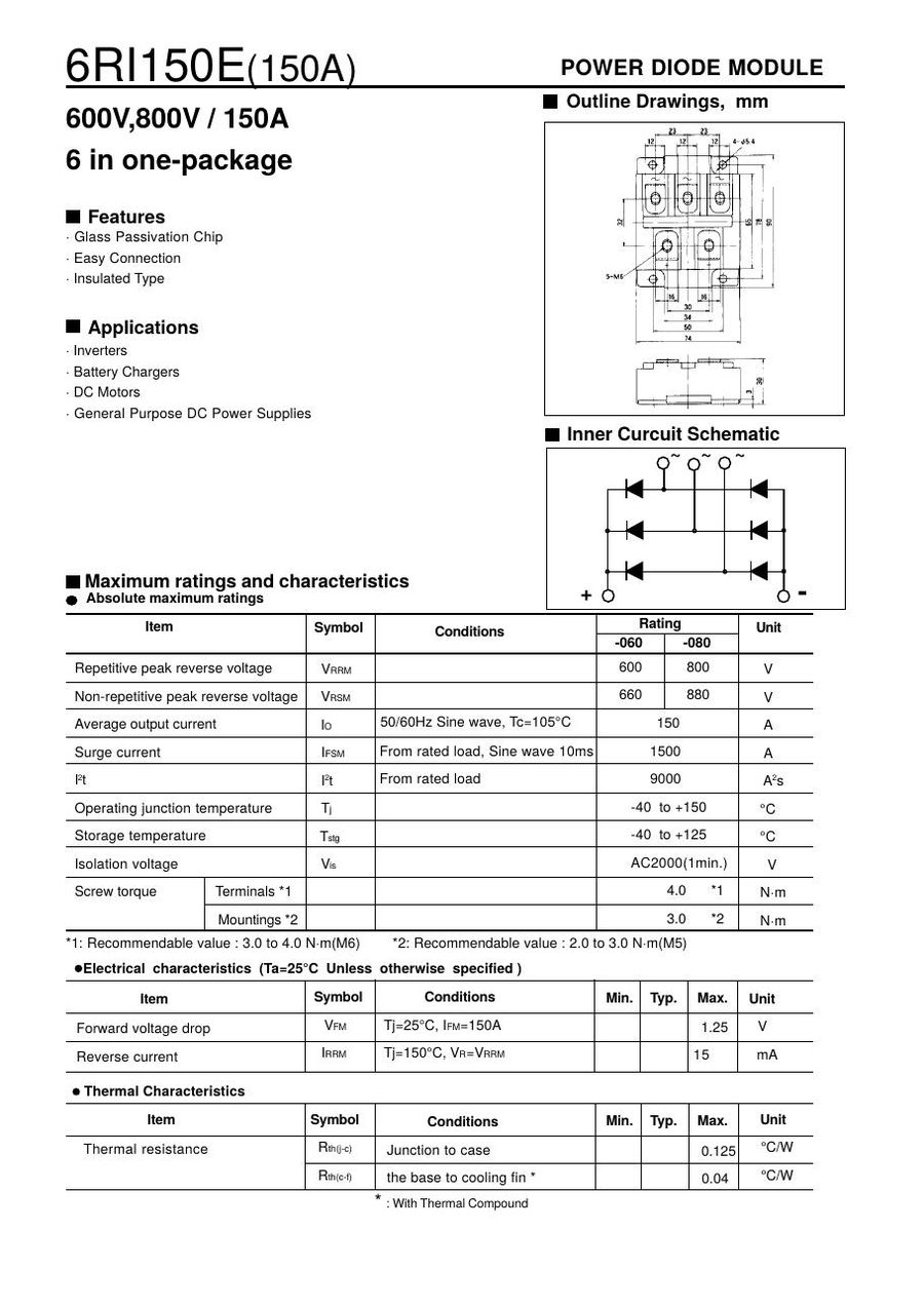 6RI150E-080 Fuji Electric Diode & Rectifier Modules