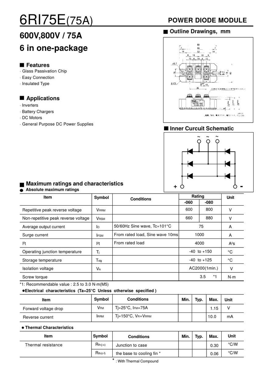 6RI75E-060 Fuji Electric Diode & Rectifier Modules