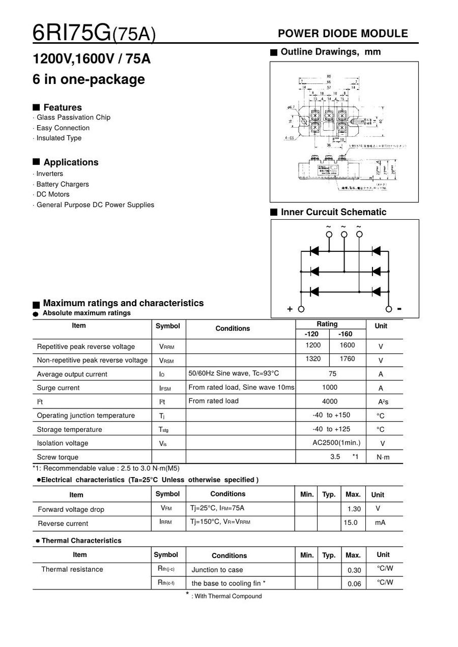 6RI75G-160 Fuji Electric Diode & Rectifier Modules