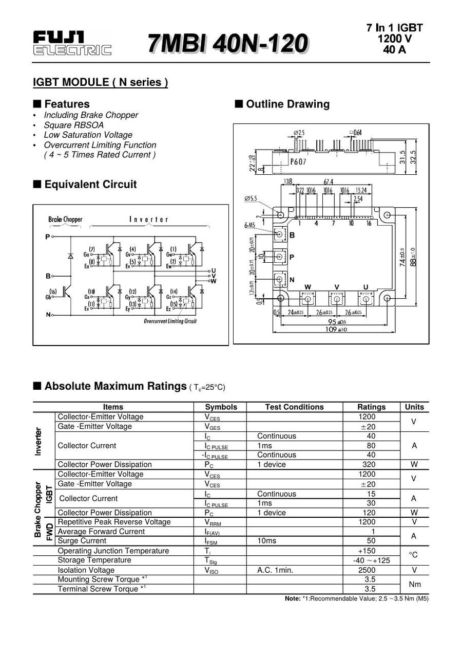 7MBI40N-120, Fuji, 7 in 1 IGBT Power Module