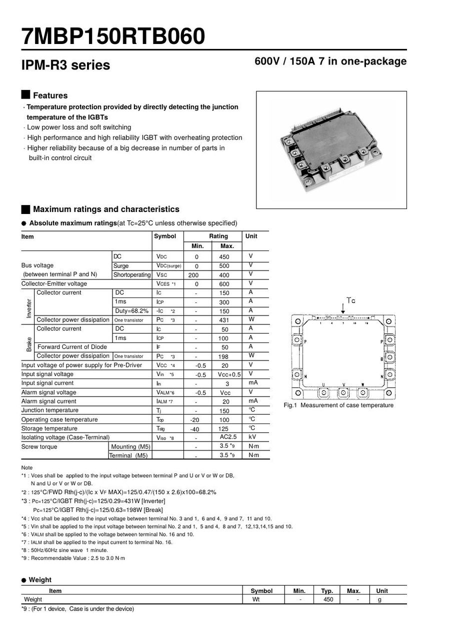 7MBP150RTB060 Fuji Electric Intelligent Power Modules (IPM)