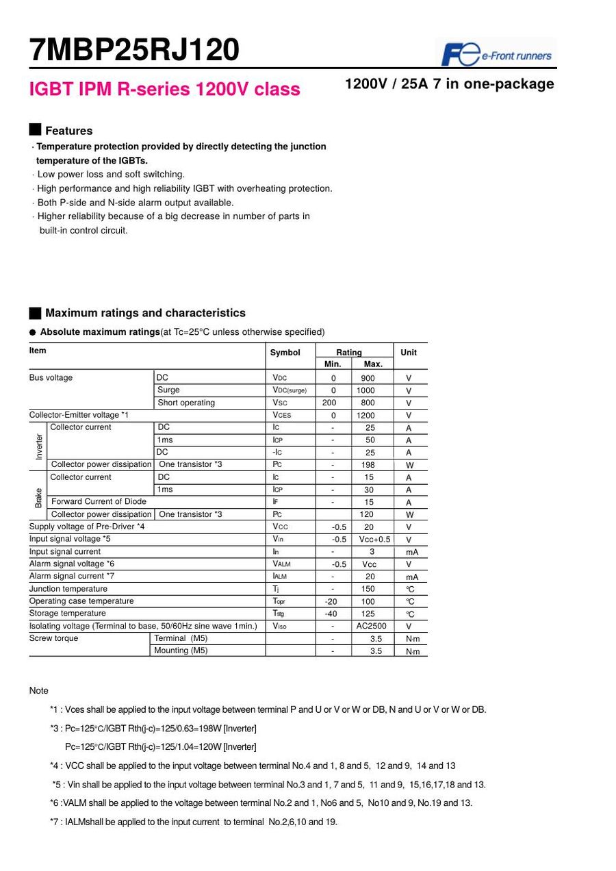 7MBP25RJ120 Fuji Electric Intelligent Power Modules (IPM)
