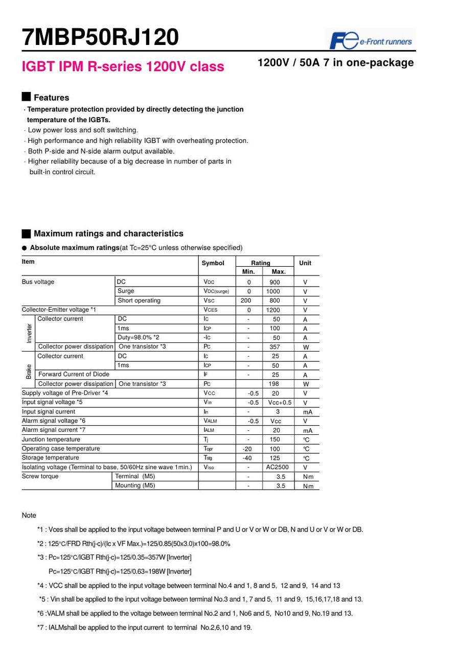 7MBP50RJ120 Fuji Electric Intelligent Power Modules (IPM)