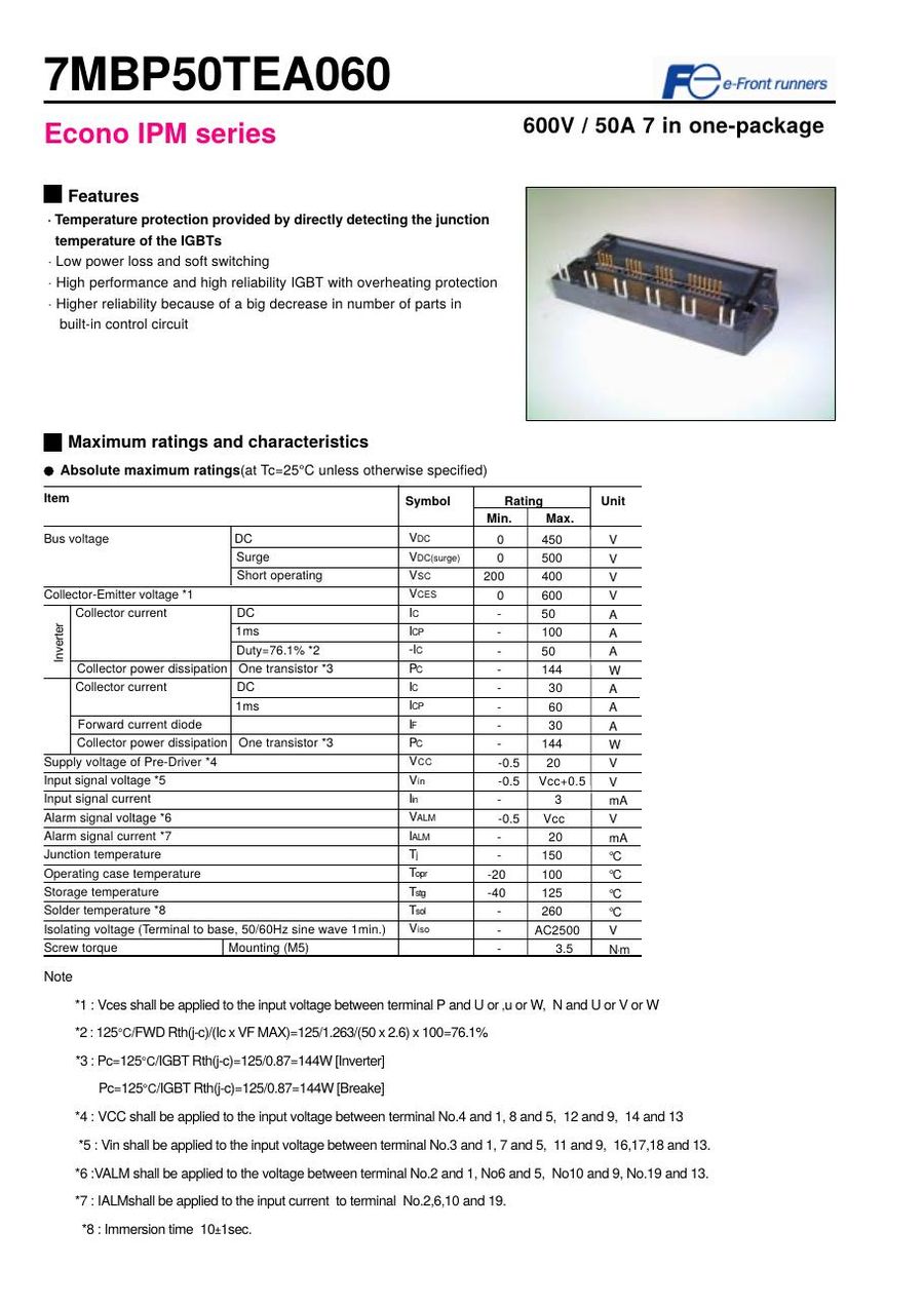 7MBP50TEA060 Fuji Electric Intelligent Power Modules (IPM)