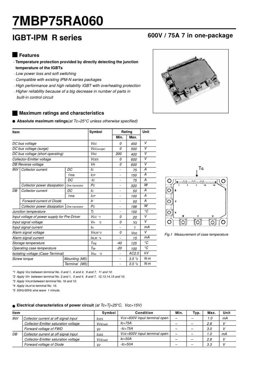 7MBP75JB060 Fuji Electric Intelligent Power Modules (IPM)