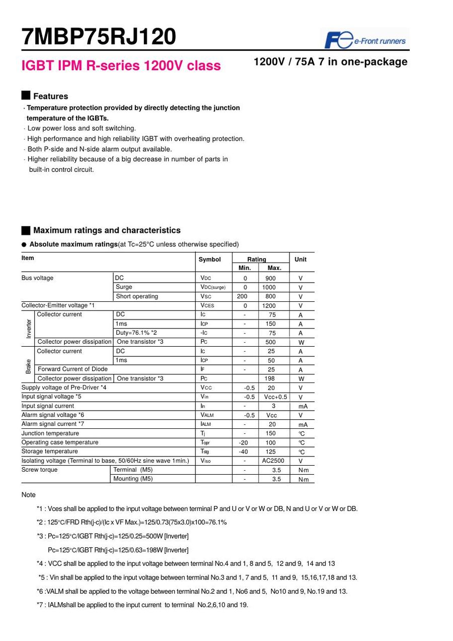 7MBP75RJ120 Fuji Electric Intelligent Power Modules (IPM)