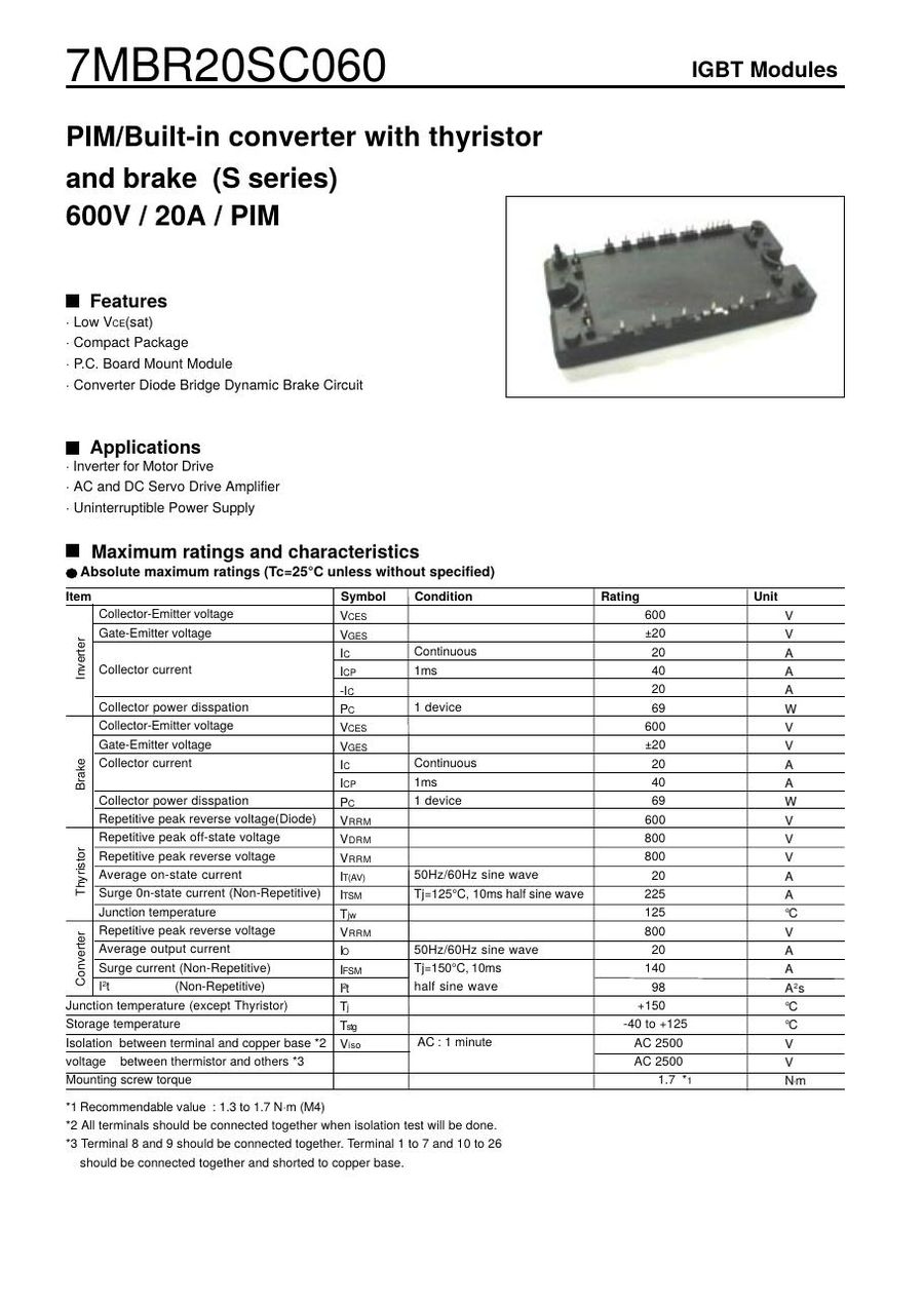 7MBR20SC060 Fuji Electric IGBT Modules