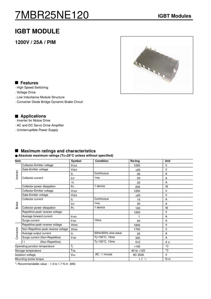 7MBR25NE120 Fuji Electric IGBT Modules