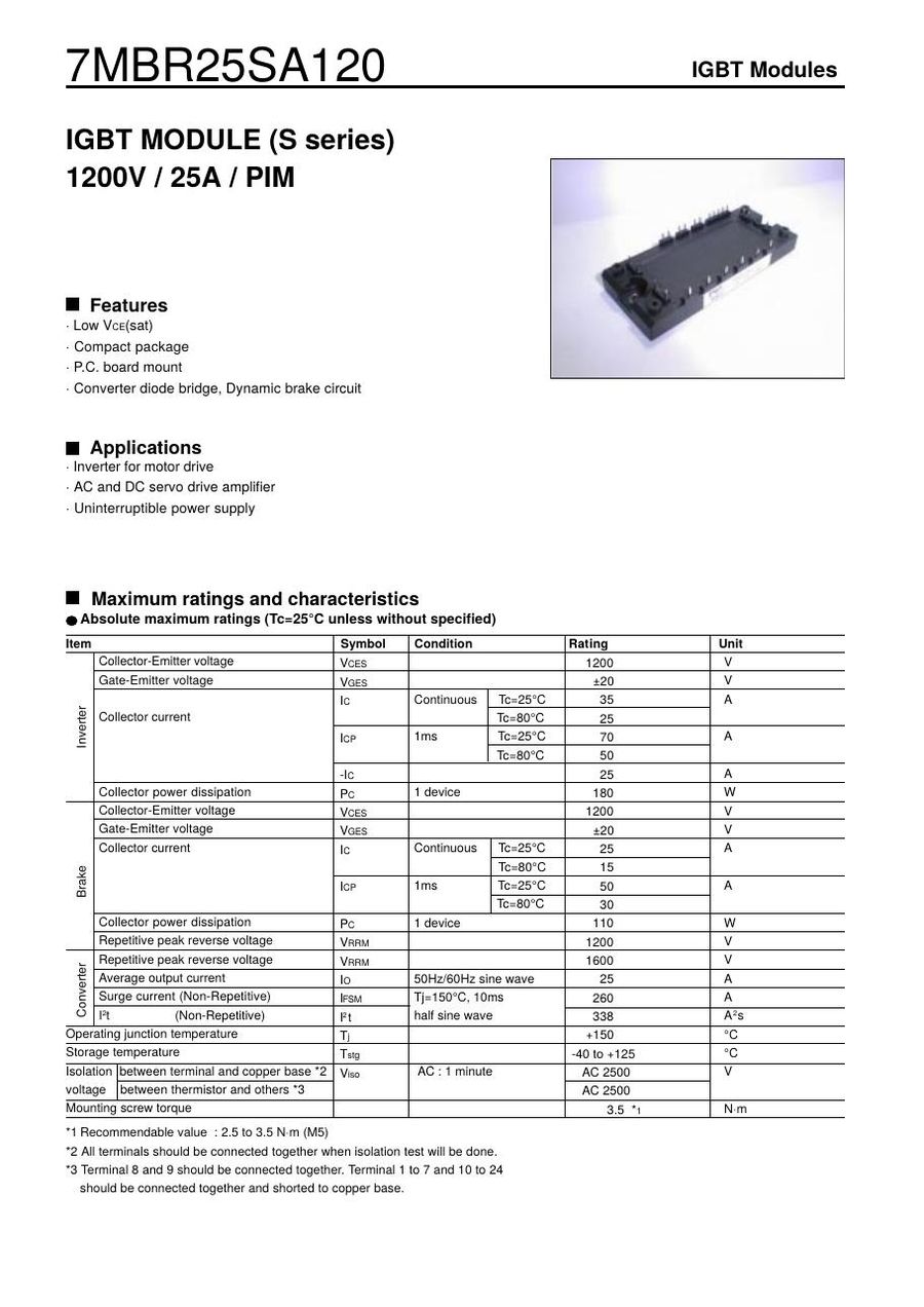 7MBR25SA120 Fuji Electric IGBT Modules