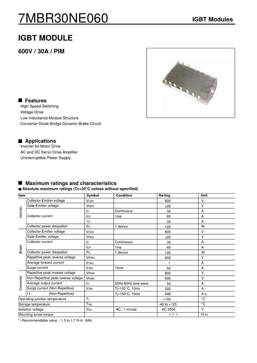 7MBR30NE-060 Fuji Electric IGBT Modules