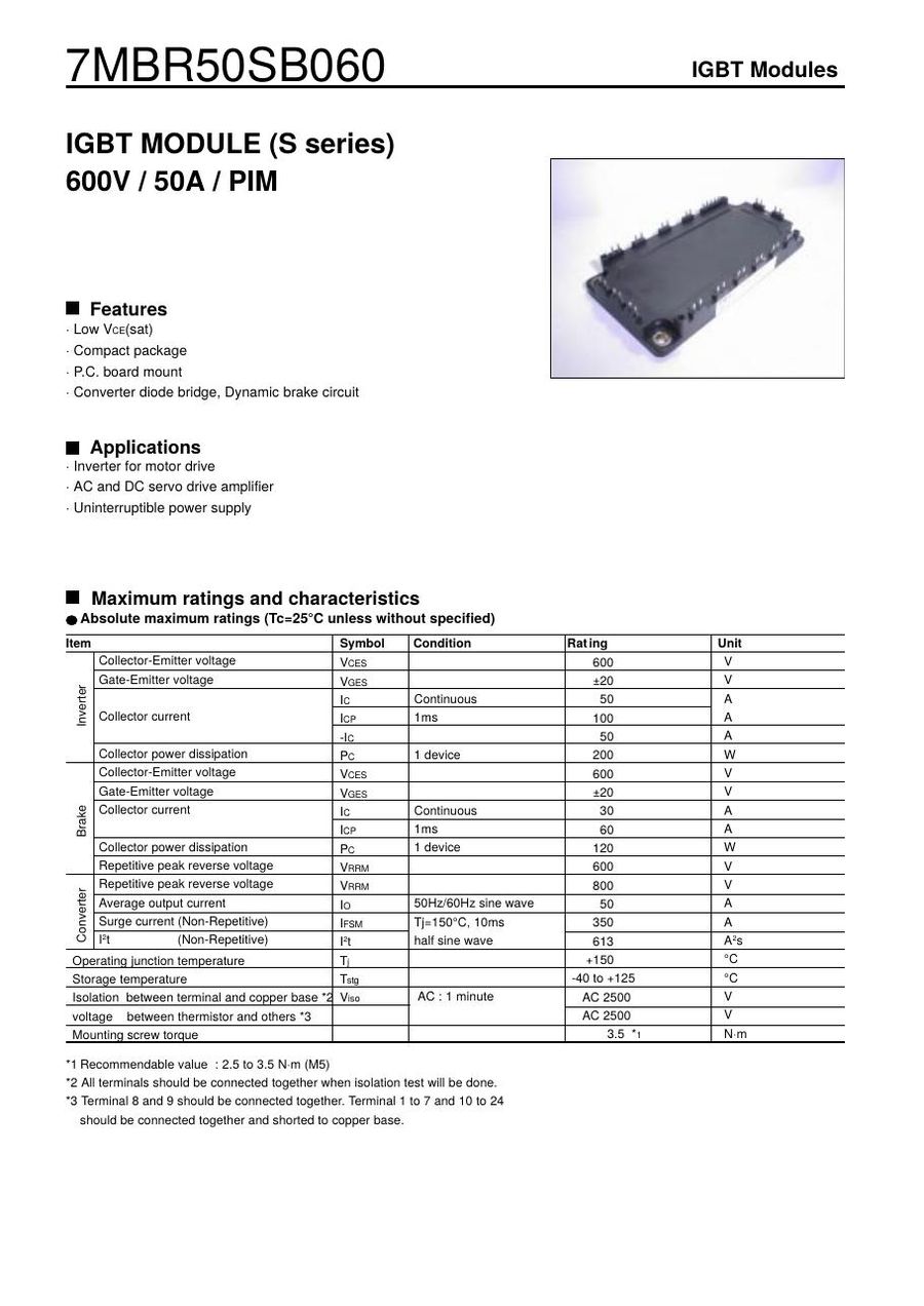 7MBR50SB060-03 Fuji Electric IGBT Modules