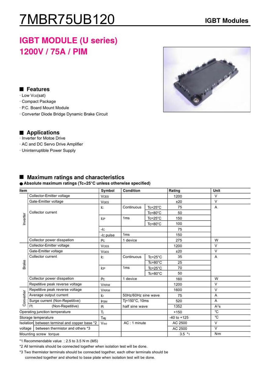 7MBR75UB120 Fuji Electric IGBT Modules