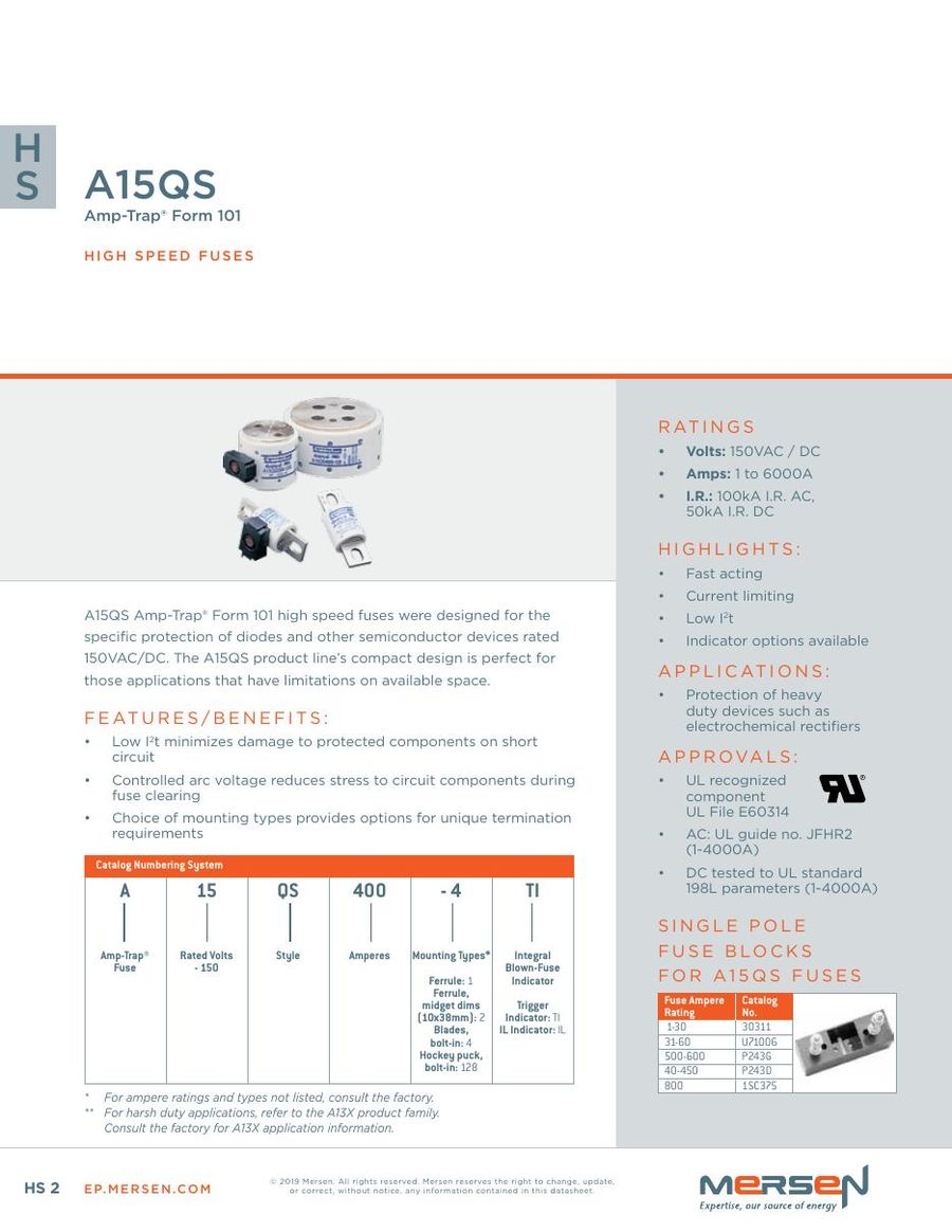 A15QS50-1 Mersen (Ferraz Shawmut) Fuses & Circuit Protection