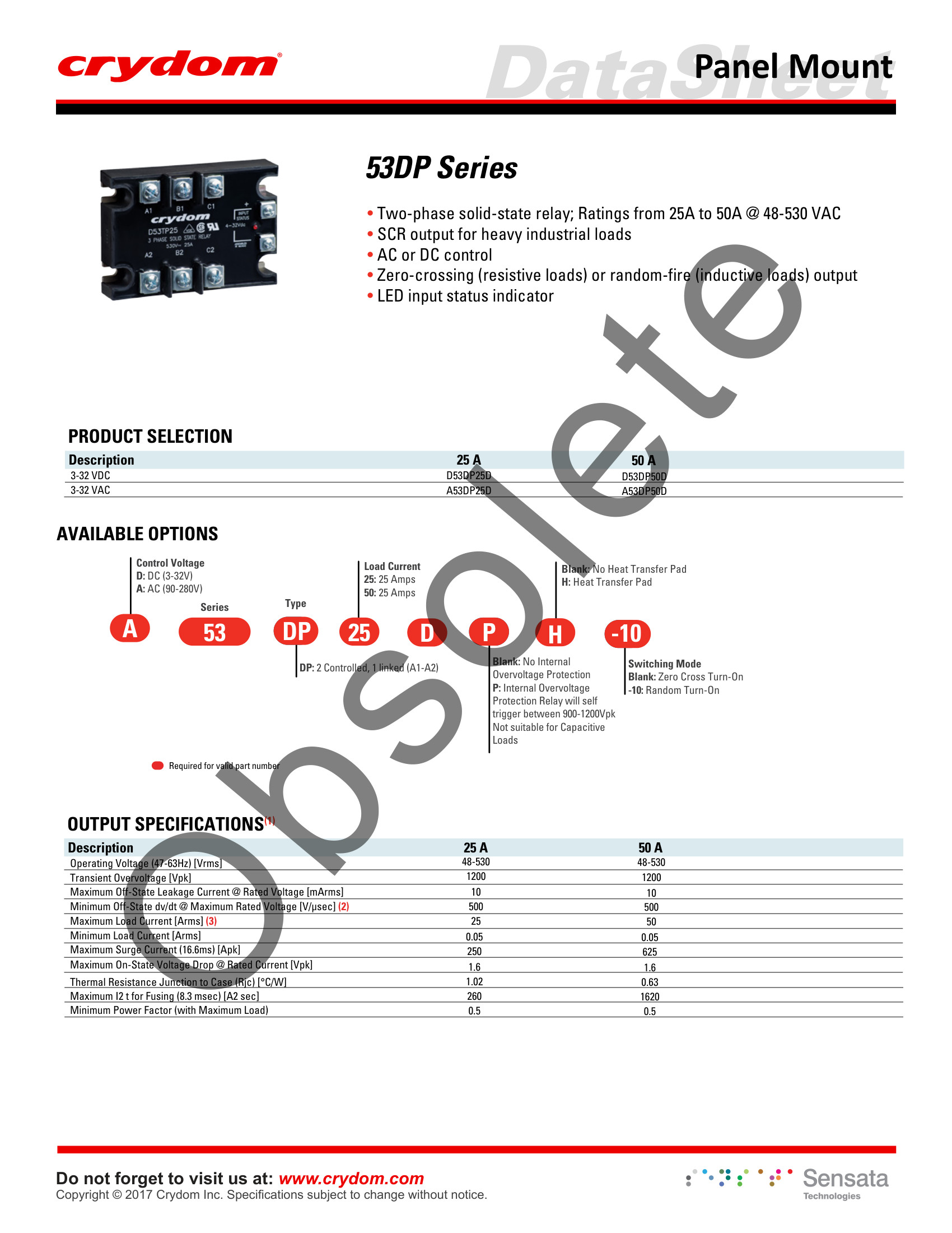 A53DP50D Crydom Solid State Relays & I/O Modules
