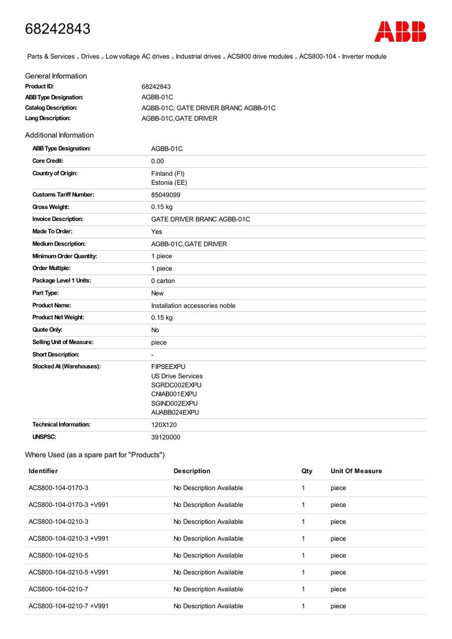 AGBB-01C, ABB, Gate Driver